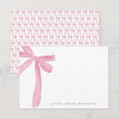 Coquette Blush Pink Bow Persoonlijke naam Bedankkaart (Voorkant / Achterkant)