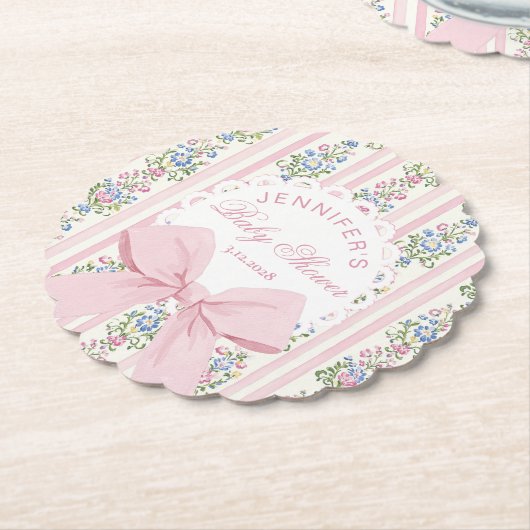 Coquette Blush Pink Bow Roos Baby shower Kartonnen Onderzetters (Gekanteld)