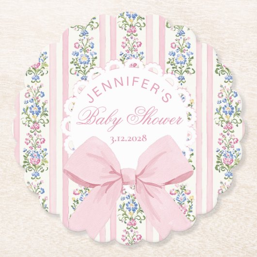Coquette Blush Pink Bow Roos Baby shower Kartonnen Onderzetters (Voorkant)