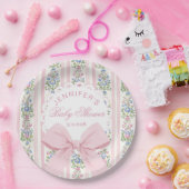 Coquette Blush Pink Bow Roos Baby shower Papieren Bordje (Feest)