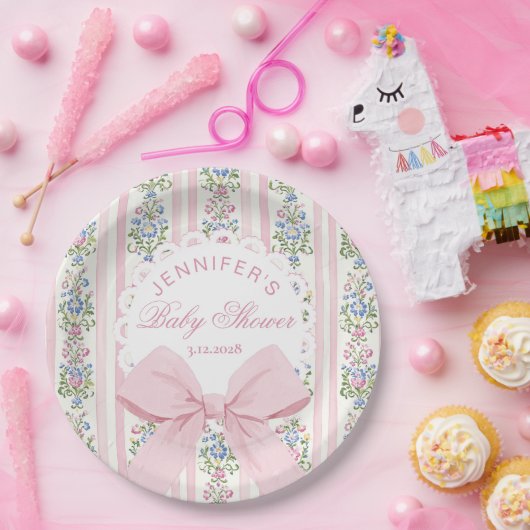 Coquette Blush Pink Bow Roos Baby shower Papieren Bordje (Feest)