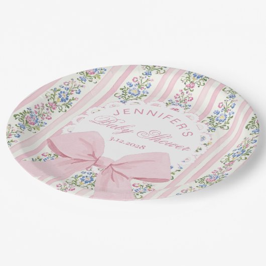 Coquette Blush Pink Bow Roos Baby shower Papieren Bordje (Gekanteld)