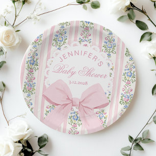 Coquette Blush Pink Bow Roos Baby shower Papieren Bordje