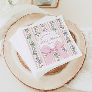 Coquette Blush Pink Bow Roos Baby shower Servet