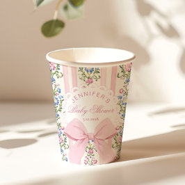 Coquette Blush Pink Bow Rose Baby Shower Papieren Bekers