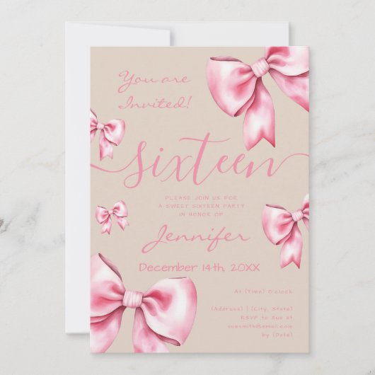 Coquette Blush Pink Bow Sweet 16 Party Champagne Kaart (Voorkant)