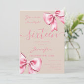 Coquette Blush Pink Bow Sweet 16 Party Champagne Kaart (Staand voorkant)