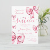 Coquette Blush Pink Bow Sweet 16 Party Kaart (Staand voorkant)