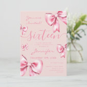 Coquette Blush Pink Bow Sweet 16 Party Roos Kaart (Staand voorkant)
