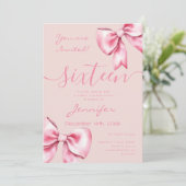 Coquette Blush Pink Bow Sweet 16 Verjaardag Roos Kaart (Staand voorkant)