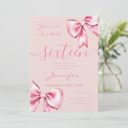 Coquette Blush Pink Bow Sweet 16 Verjaardag Roos Kaart (Staand voorkant)