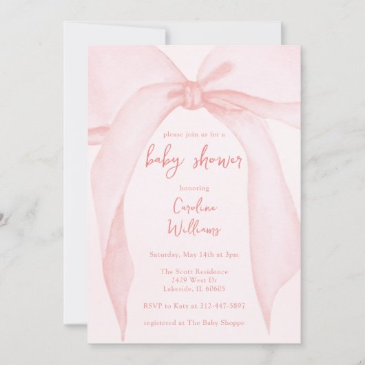 Coquette Blush Pink Bow Whimsical Schattige Baby s Kaart (Voorkant)