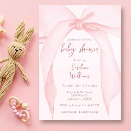 Coquette Blush Pink Bow Whimsical Schattige Baby s Kaart