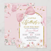 Coquette Blush Pink Butterfly Baby Shower Kaart (Voorkant / Achterkant)