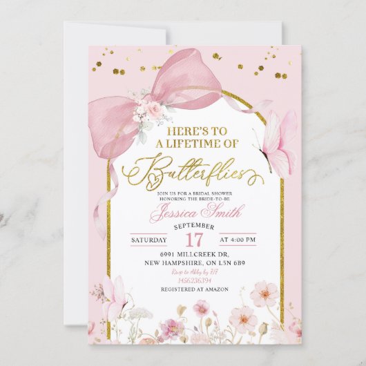 Coquette Blush Pink Butterfly Bridal Shower Kaart (Voorkant)