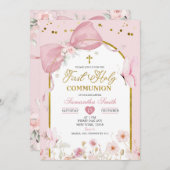 Coquette Blush Pink Butterfly First Holy Communion Kaart (Voorkant / Achterkant)