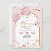 Coquette Blush Pink Butterfly Primera Communion Kaart (Voorkant)