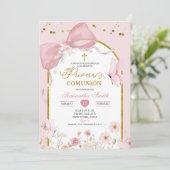 Coquette Blush Pink Butterfly Primera Communion Kaart (Staand voorkant)