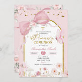Coquette Blush Pink Butterfly Primera Communion Kaart (Voorkant / Achterkant)