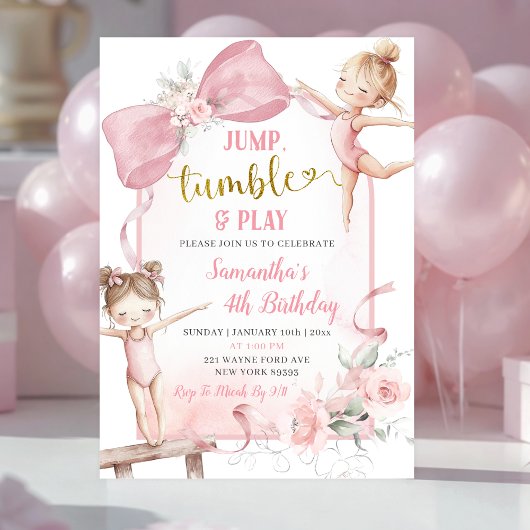 Coquette Blush Pink Floral Bow Birthday  Kaart
