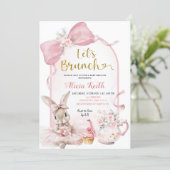 Coquette Blush Pink Floral Bow Bunny Baby Brunch Kaart (Staand voorkant)