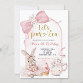 Coquette Blush Pink Floral Bow Bunny Tea Party  Kaart (Voorkant)