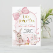 Coquette Blush Pink Floral Bow Bunny Tea Party  Kaart (Staand voorkant)