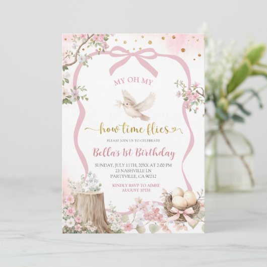 coquette blush pink Spring bird birthday  Kaart (Staand voorkant)