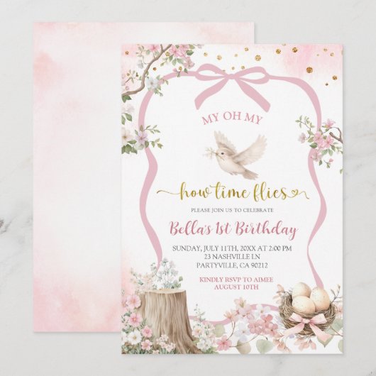 coquette blush pink Spring bird birthday  Kaart (Voorkant / Achterkant)