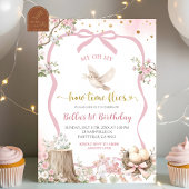 coquette blush pink Spring bird birthday  Kaart