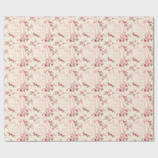Coquette Blush Roze Bow Bloemen Baby shower Custom Cadeaupapier (Vlak)