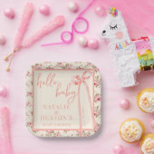 Coquette Blush Roze Bow Bloemen Baby shower Custom Papieren Bordje (Feest)