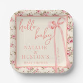 Coquette Blush Roze Bow Bloemen Baby shower Custom Papieren Bordje (Voorkant)