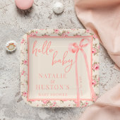 Coquette Blush Roze Bow Bloemen Baby shower Custom Papieren Bordje