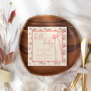 Coquette Blush Roze Bow Bloemen Baby shower Custom Servet