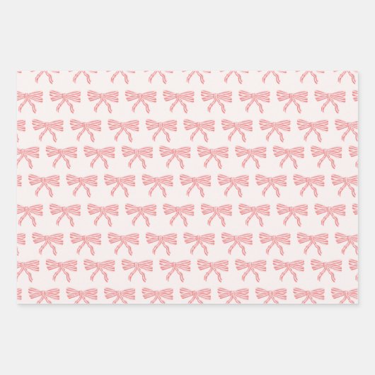 Coquette blush roze en rood gestreepte bogen inpakpapier vel (Voorkant)