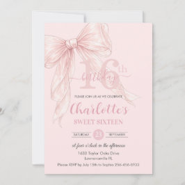 Coquette Blush Roze Lint Boog 16e Verjaardag Kaart