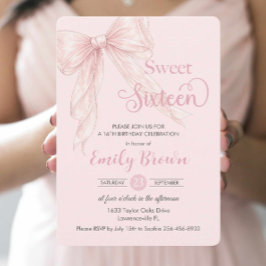 Coquette Blush Roze Lint Boog Sweet 16 Verjaardag Kaart
