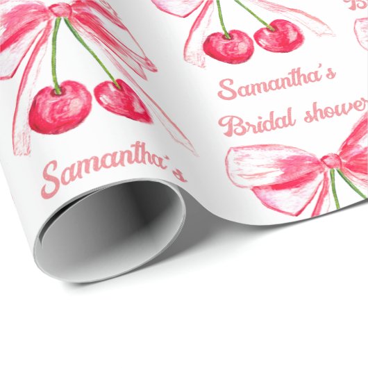 Coquette Blush Roze Strik Kers Meisjesachtige Brui Cadeaupapier (Rol Hoek)