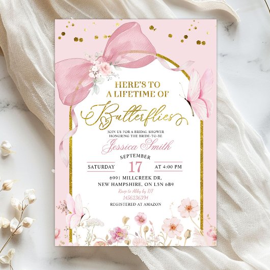 Coquette Blush Roze Vlinder Bruiloftsfeest Kaart