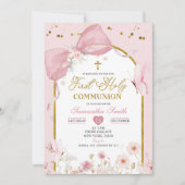 Coquette Blush Roze Vlinder Eerste Heilige Communi Kaart (Voorkant)