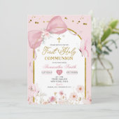 Coquette Blush Roze Vlinder Eerste Heilige Communi Kaart (Staand voorkant)