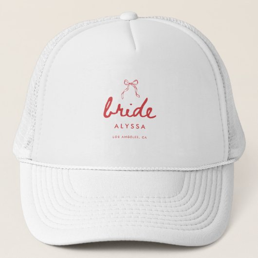 Coquette Boog Aangepaste Bruidsnaam Bachelorette Trucker Pet (Voorkant)
