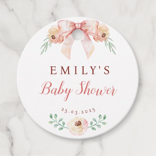 Coquette boog Bloemen Baby shower Bedankjes Labels (Voorkant)