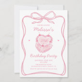 Coquette boog Cake verjaardagsfeestje uitnodiging (Voorkant)