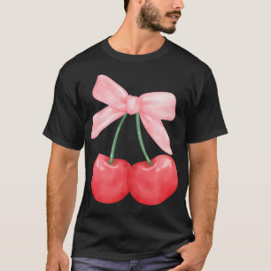 Coquette Boog Eenvoudig Roze Schattige Meisje Kers T-shirt