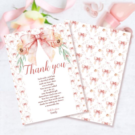 Coquette Boog en Bloemen Baby shower Bedankkaart
