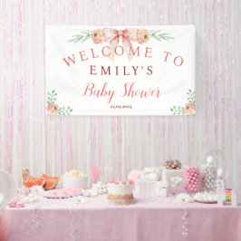 Coquette Boog en Bloemen Baby shower Spandoek