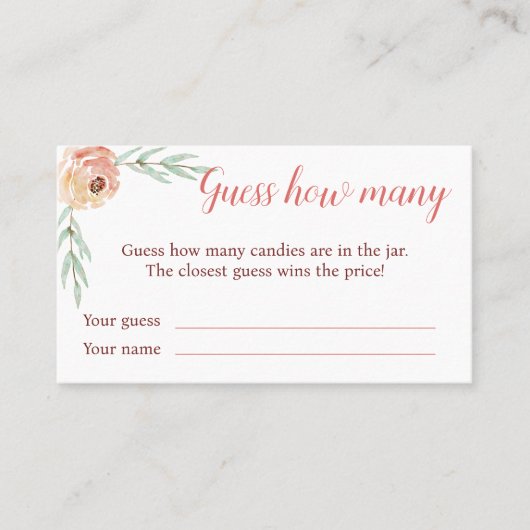 Coquette Boog en Bloemen Raad Hoeveel Kaart Visitekaartje (Voorkant)