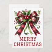 Coquette boog en lint kerst Kaart (Voorkant / Achterkant)